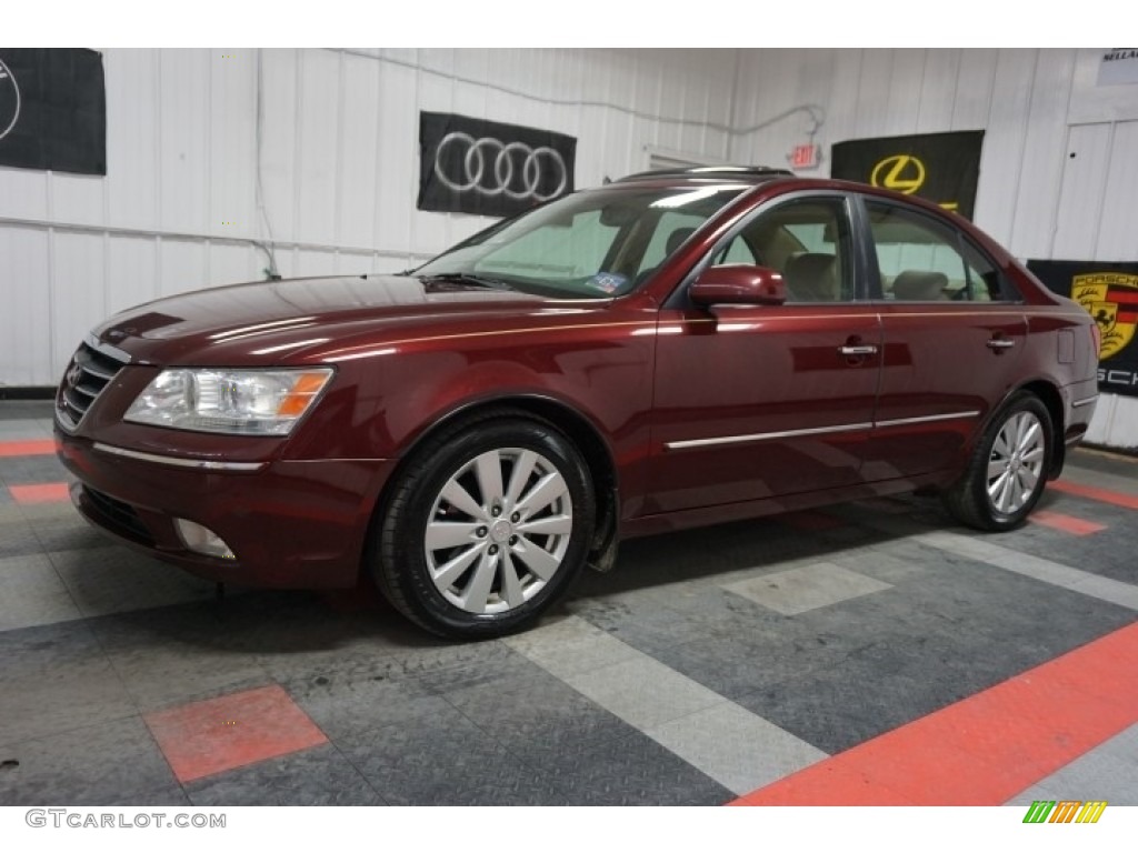 2009 Sonata Limited V6 - Dark Cherry Red / Camel photo #2