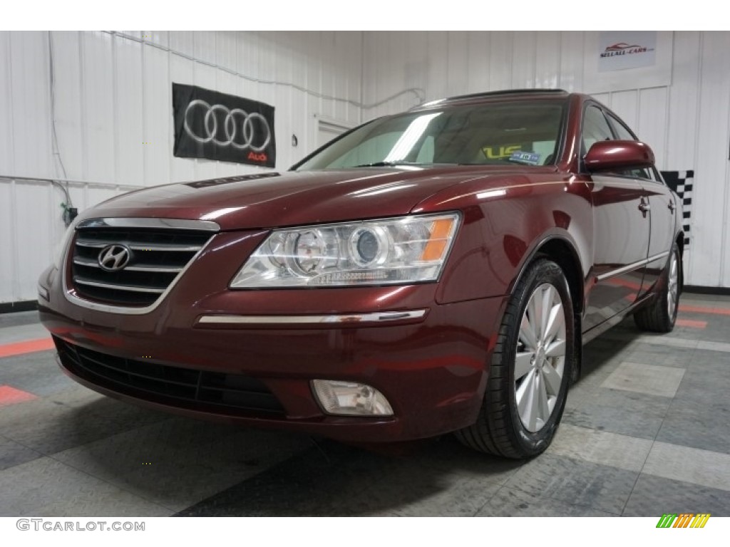 2009 Sonata Limited V6 - Dark Cherry Red / Camel photo #3