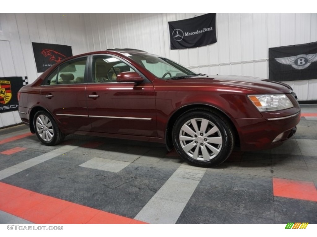 2009 Sonata Limited V6 - Dark Cherry Red / Camel photo #6