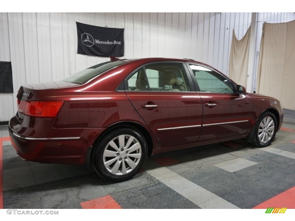 2009 Sonata Limited V6 - Dark Cherry Red / Camel photo #7