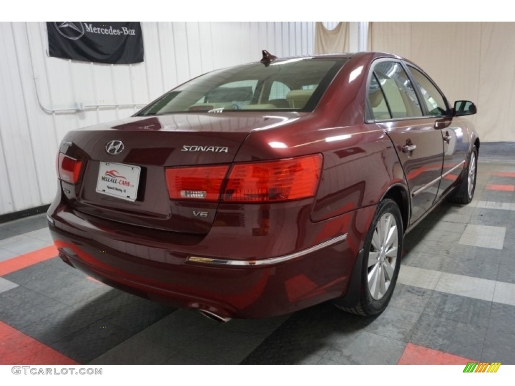 2009 Sonata Limited V6 - Dark Cherry Red / Camel photo #8