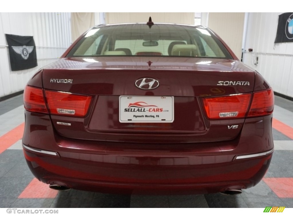 2009 Sonata Limited V6 - Dark Cherry Red / Camel photo #9
