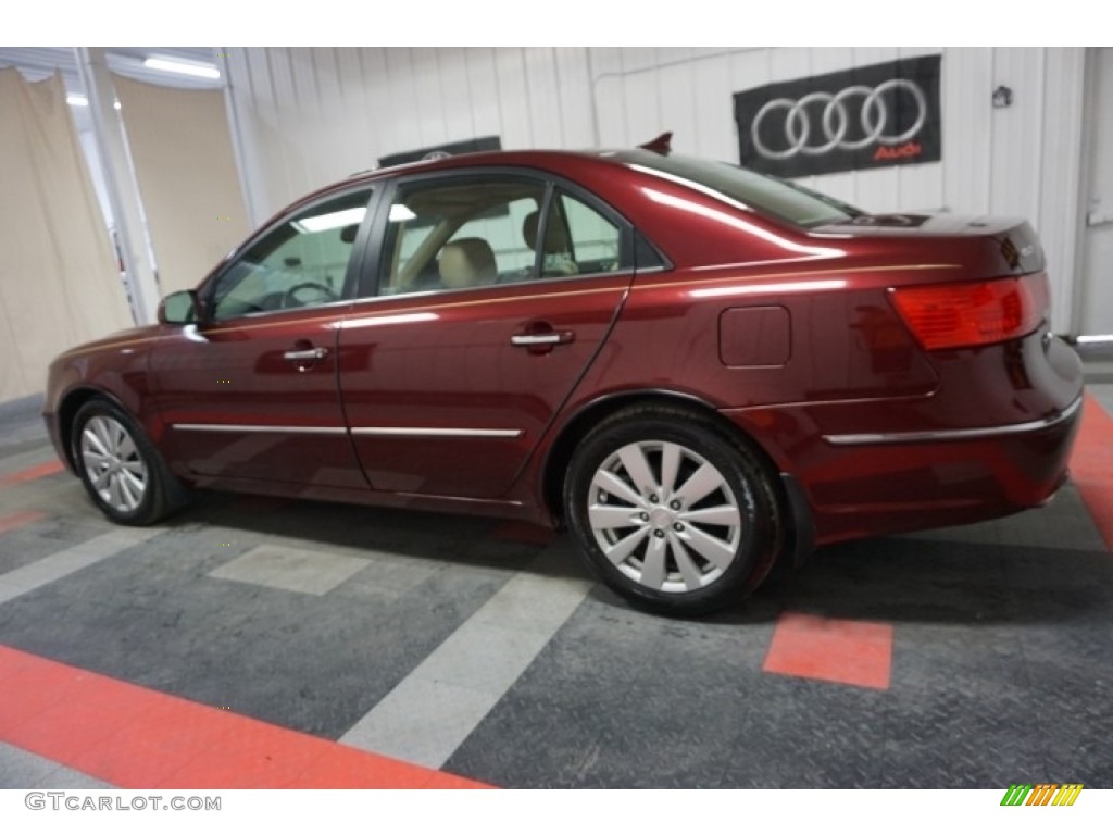 2009 Sonata Limited V6 - Dark Cherry Red / Camel photo #11