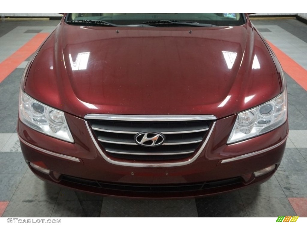 2009 Sonata Limited V6 - Dark Cherry Red / Camel photo #58