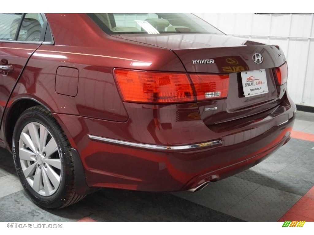 2009 Sonata Limited V6 - Dark Cherry Red / Camel photo #71