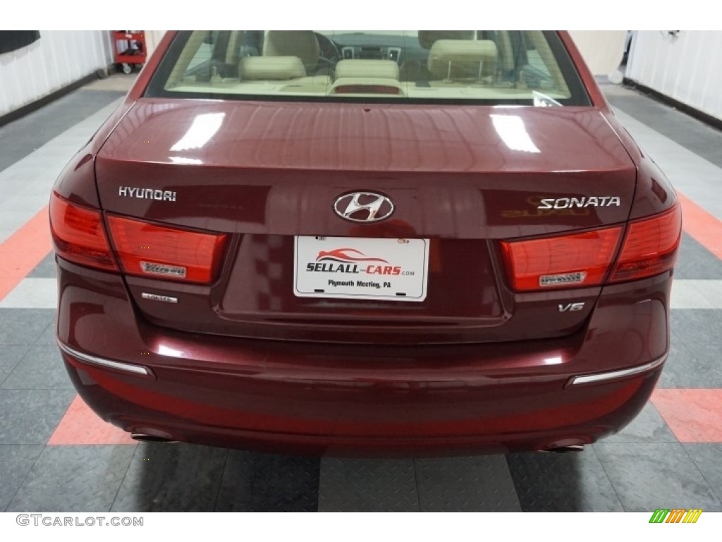 2009 Sonata Limited V6 - Dark Cherry Red / Camel photo #73