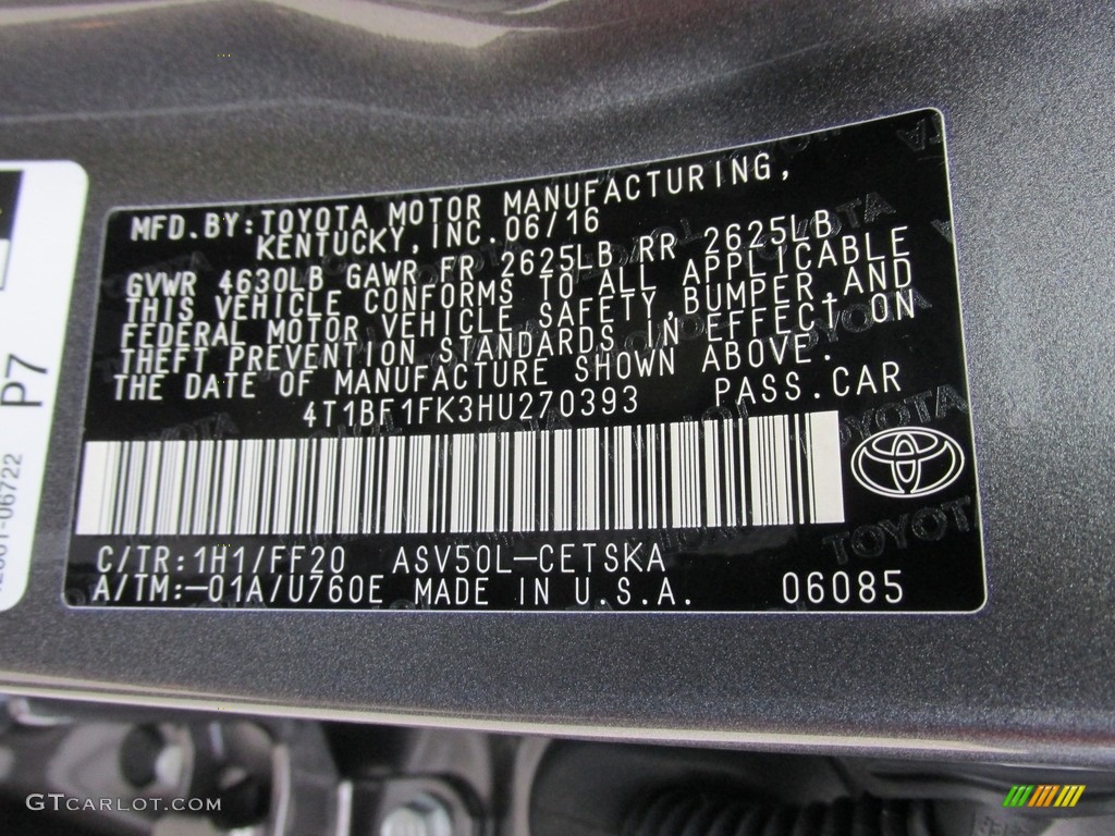 2017 Camry Color Code 1H1 for Predawn Gray Mica Photo #114510096