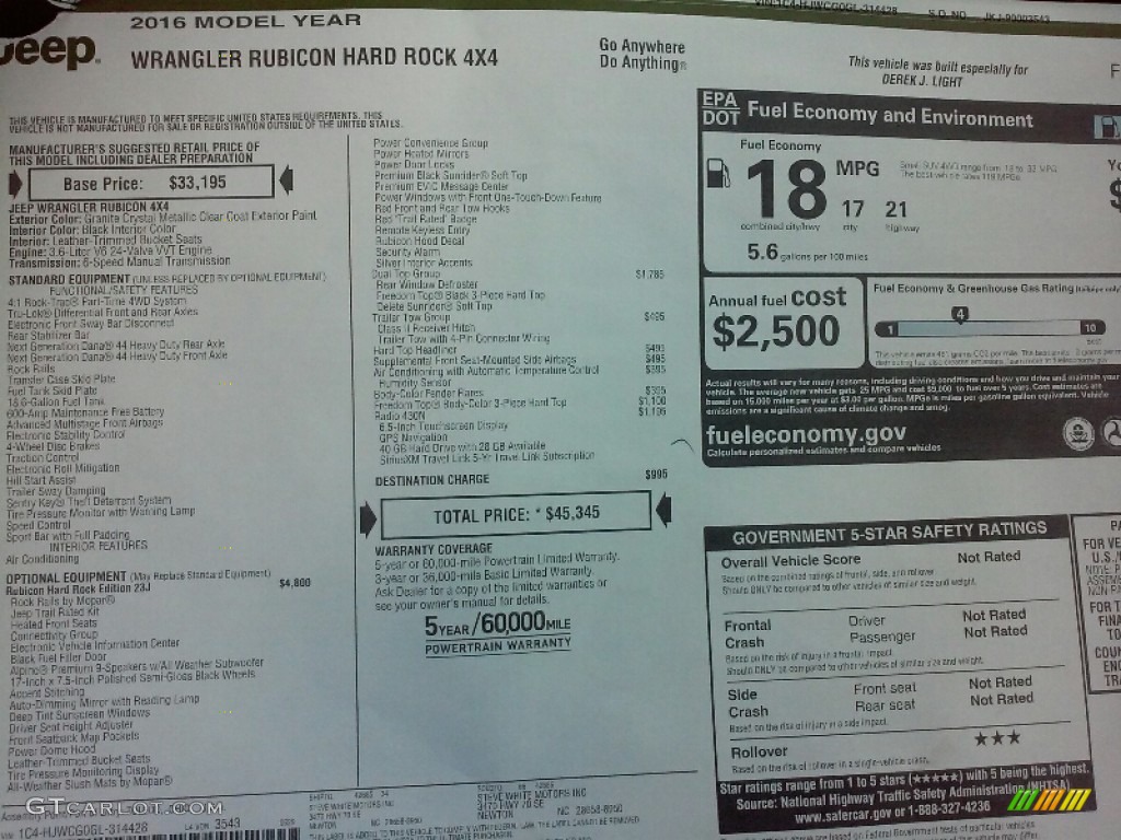 2016 Wrangler Rubicon Hard Rock 4x4 - Granite Crystal Metallic / Black photo #25