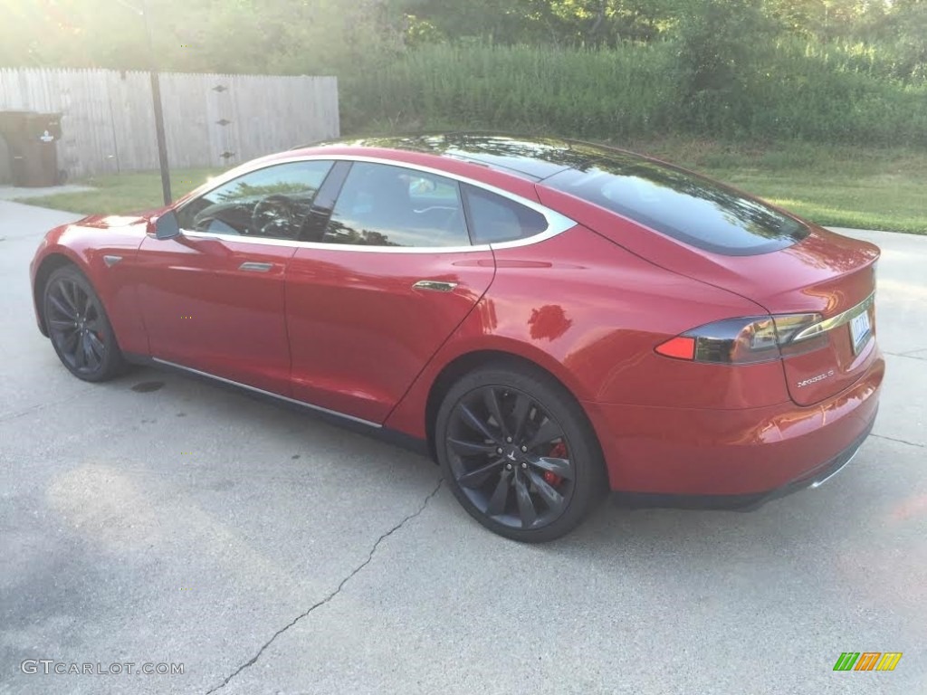 2014 Model S P85D Performance - Red Multi-Coat / Black photo #5