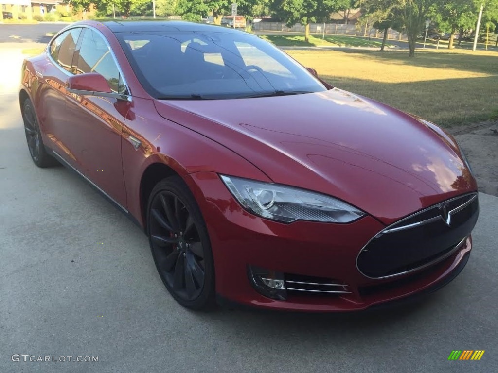 2014 Model S P85D Performance - Red Multi-Coat / Black photo #7
