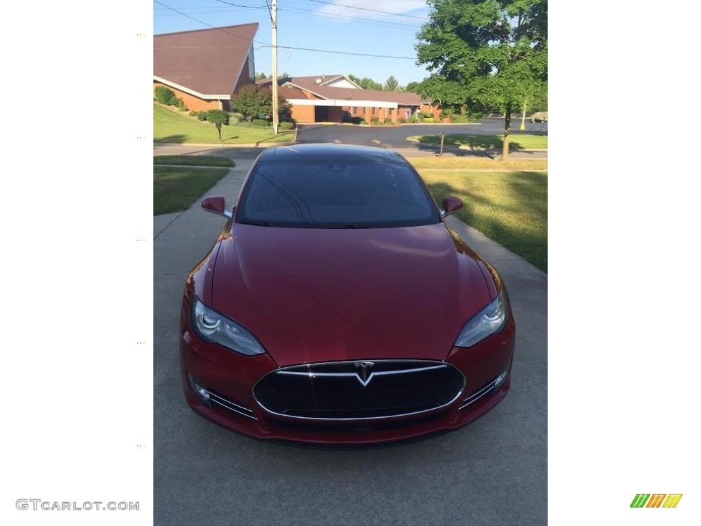 2014 Model S P85D Performance - Red Multi-Coat / Black photo #8