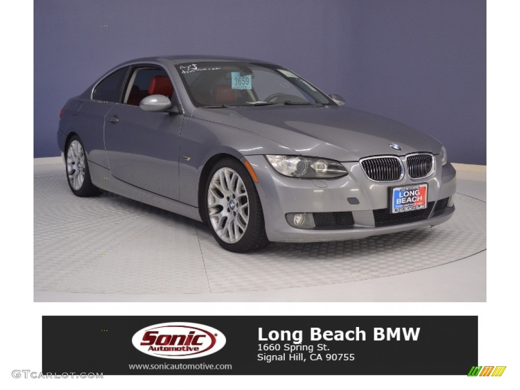 2008 3 Series 328i Coupe - Space Grey Metallic / Coral Red/Black photo #1