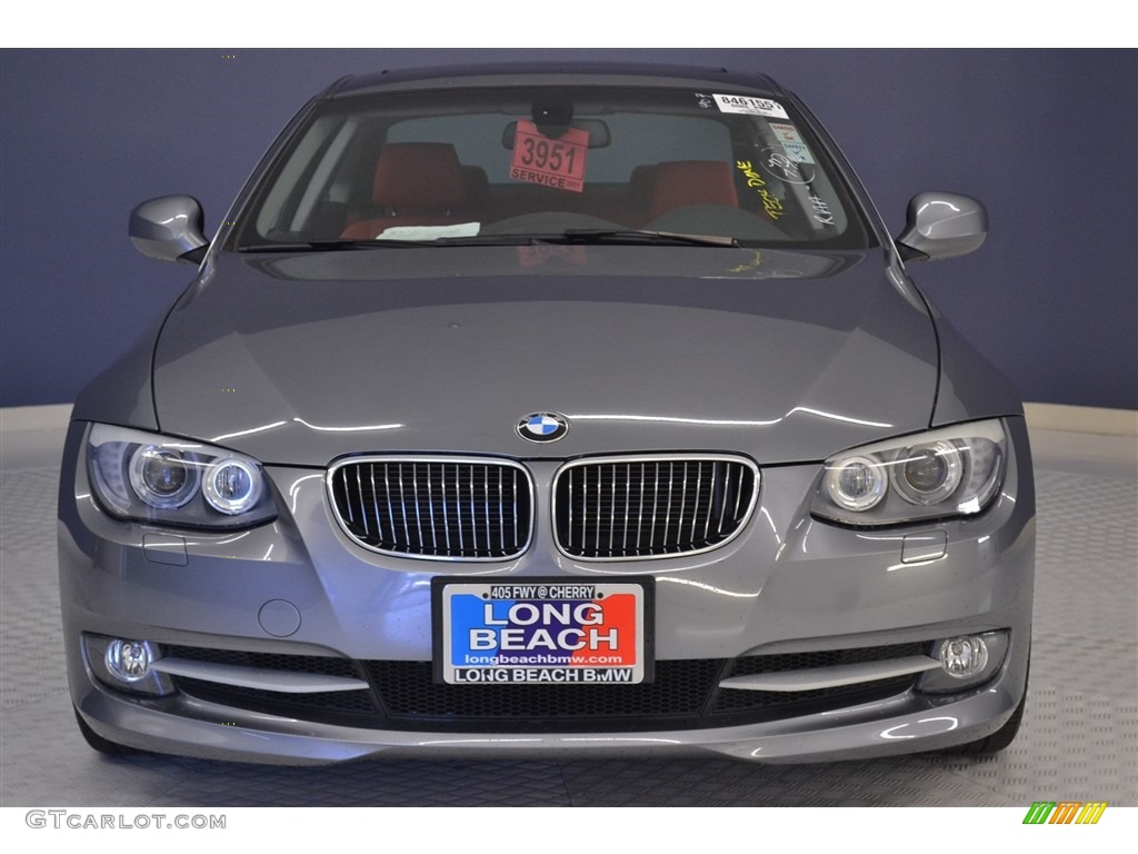 2013 3 Series 328i Coupe - Space Gray Metallic / Coral Red/Black photo #2