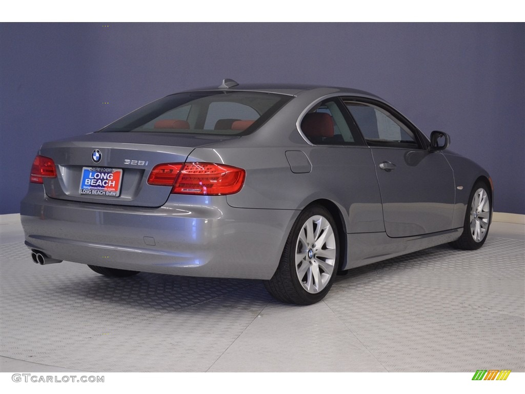 2013 3 Series 328i Coupe - Space Gray Metallic / Coral Red/Black photo #6
