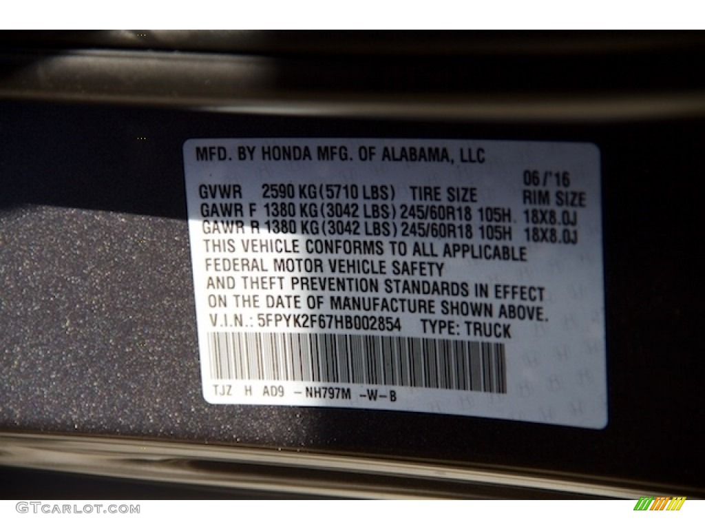 2017 Ridgeline Color Code NH797M for Modern Steel Metallic Photo #114620880