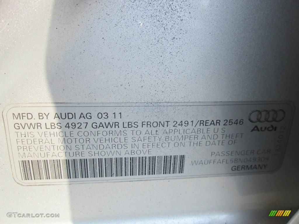 2011 A4 2.0T quattro Sedan - Ice Silver Metallic / Black photo #28