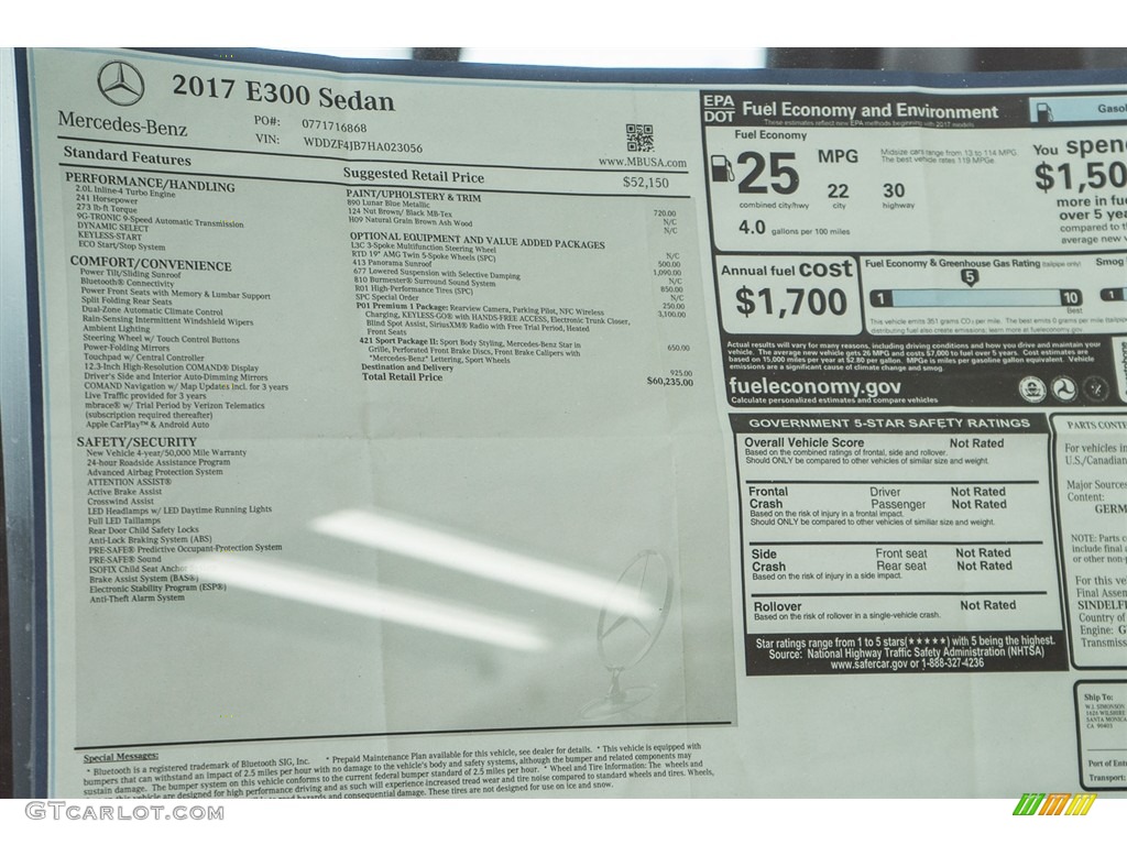 2017 Mercedes-Benz E 300 Sedan Window Sticker Photo #114653918