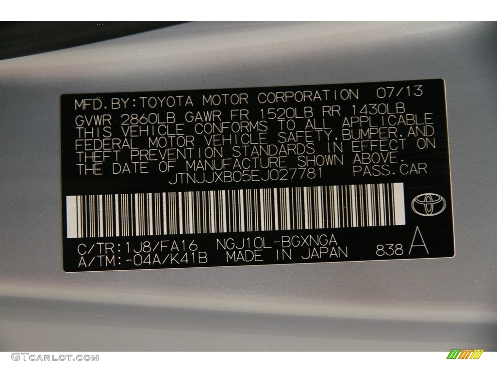 2014 iQ Color Code 1J8 for Series Unique Silver Ignition Photo #114713785