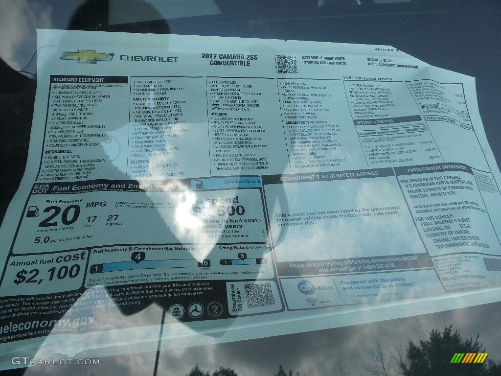 2017 Chevrolet Camaro SS Convertible Window Sticker Photos