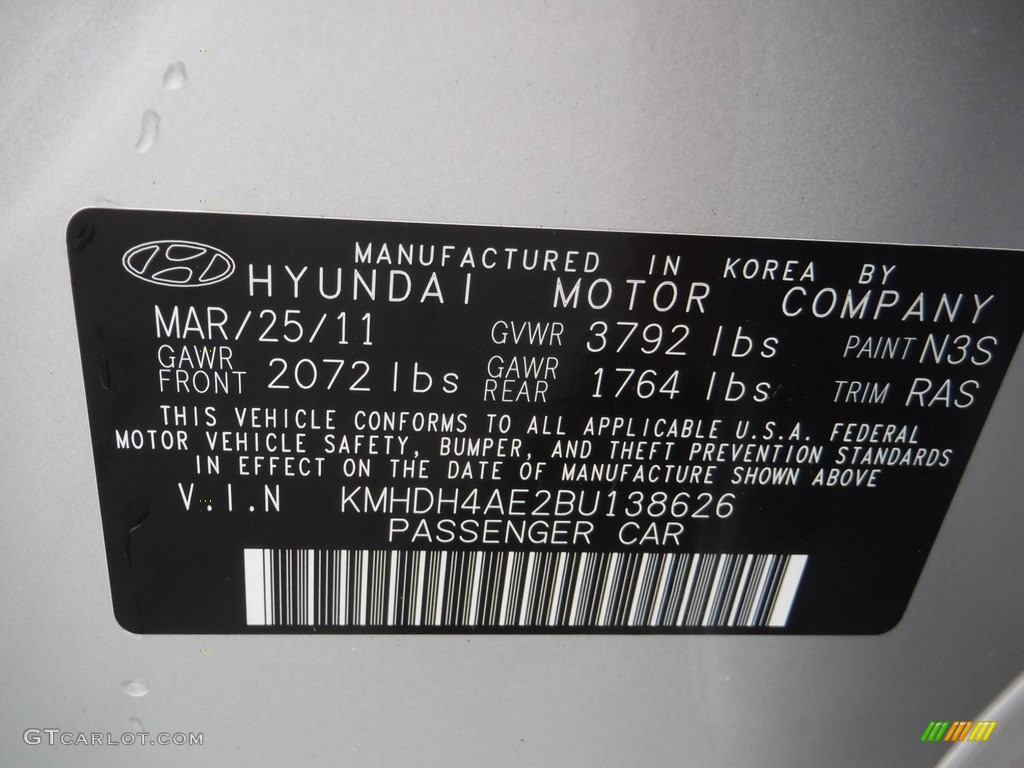 2011 Elantra GLS - Shimmering Silver Metallic / Gray photo #19