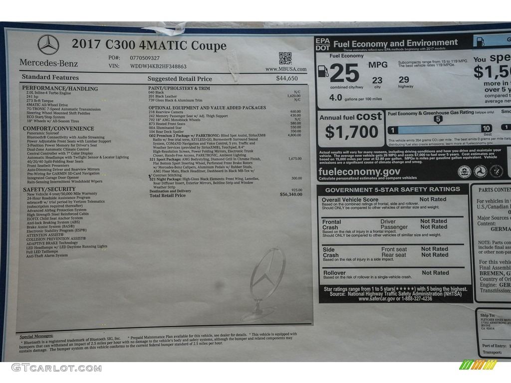 2017 Mercedes-Benz C 300 4Matic Coupe Window Sticker Photos