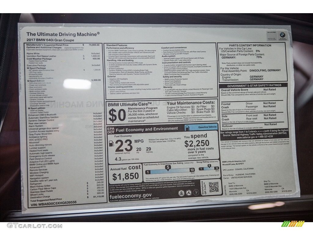 2017 6 Series 640i Gran Coupe - Alpine White / Vermilion Red photo #11