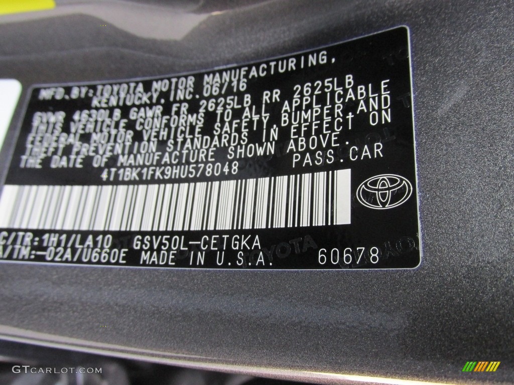 2017 Toyota Camry XLE V6 Color Code Photos