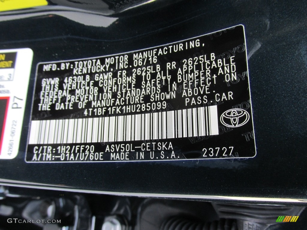 2017 Camry Color Code 1H2 for Cosmic Gray Mica Photo #114778637