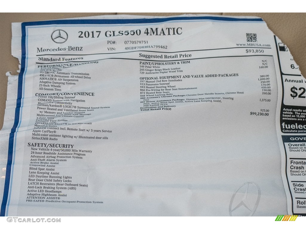2017 Mercedes-Benz GLS 550 4Matic Window Sticker Photo #114816284