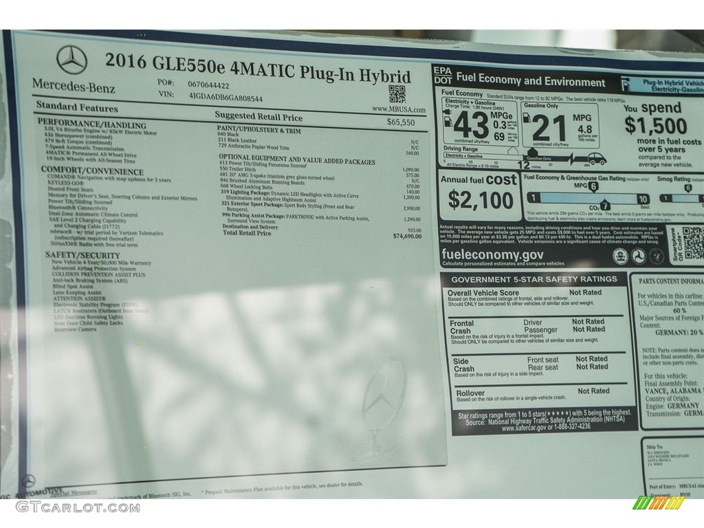 2016 Mercedes-Benz GLE 550e Window Sticker Photos