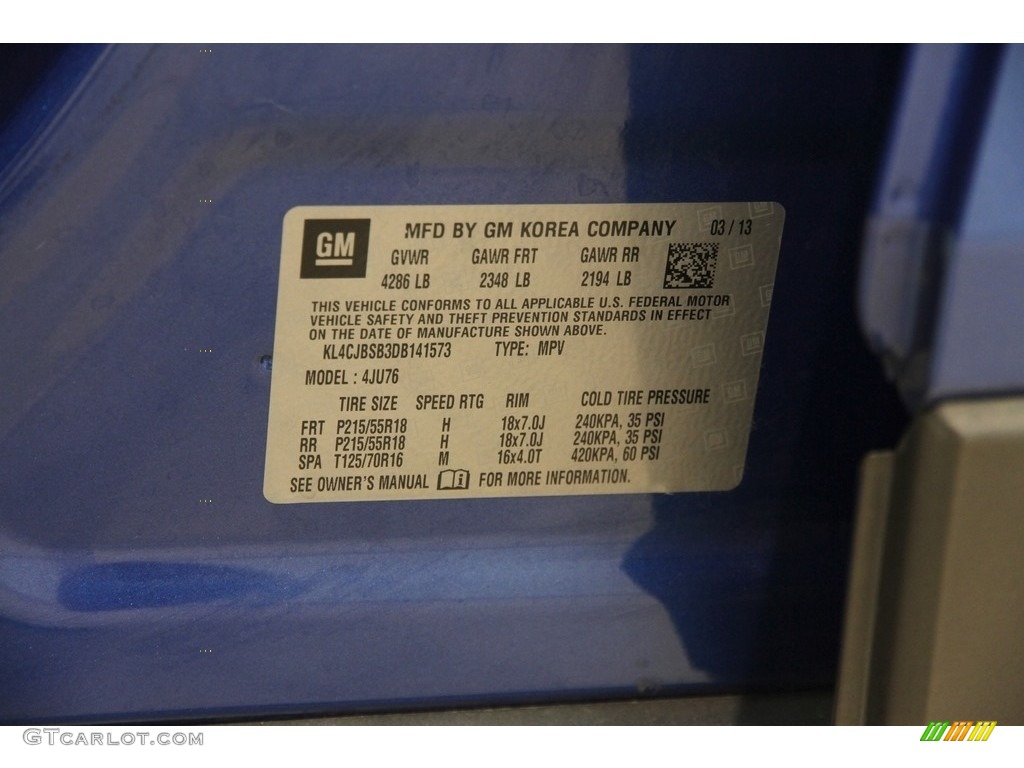 2013 Encore Convenience - Brilliant Blue Metallic / Ebony photo #20