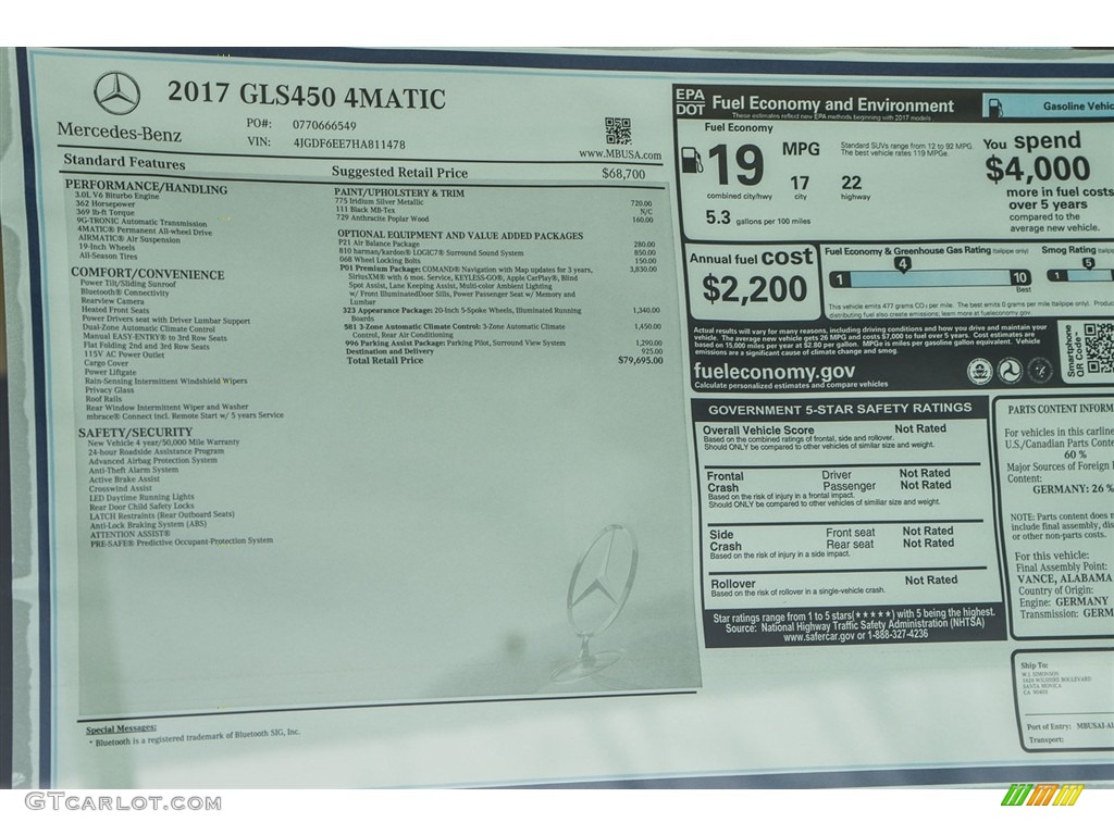 2017 Mercedes-Benz GLS 450 4Matic Window Sticker Photo #114832040