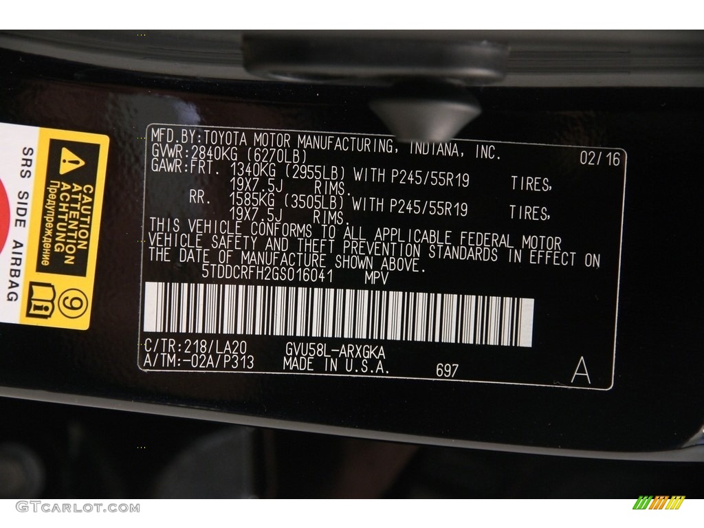 2016 Highlander Color Code 218 for Midnight Black Metallic Photo #114835331