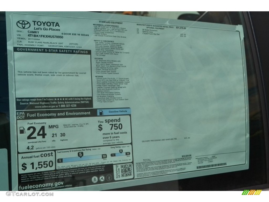 2017 Toyota Camry XSE V6 Window Sticker Photo #114845652
