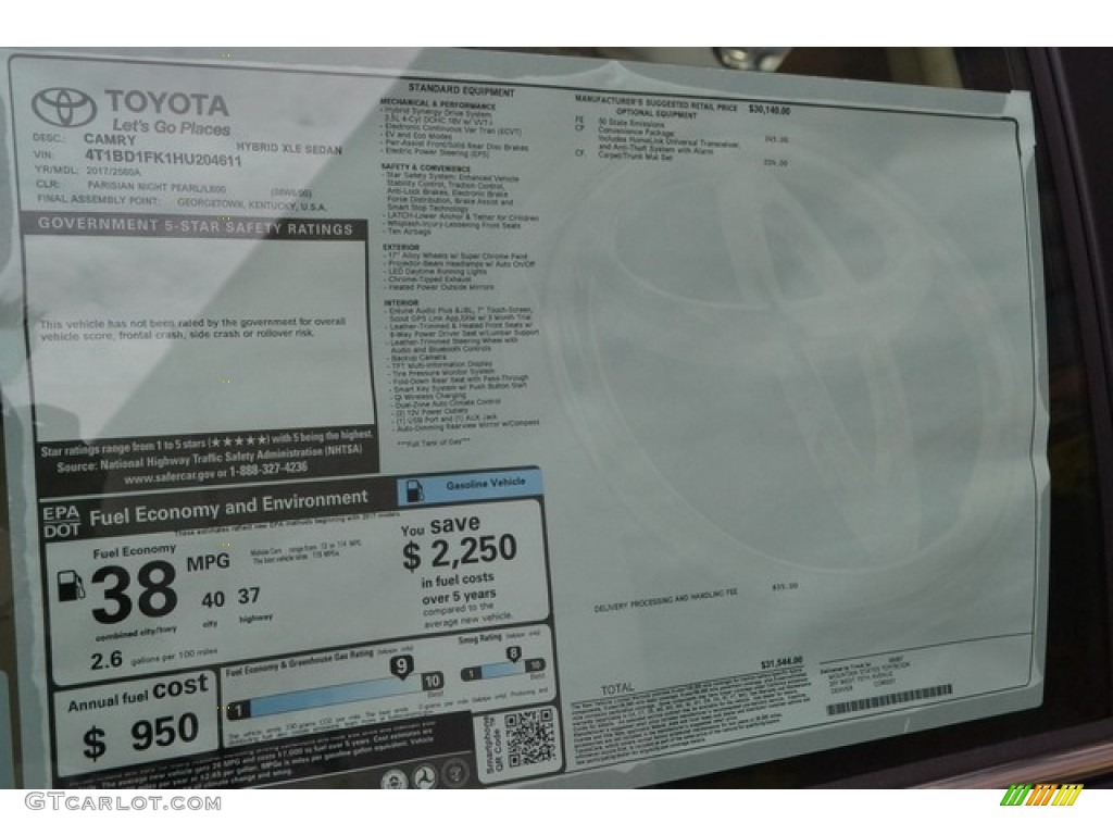 2017 Toyota Camry Hybrid XLE Window Sticker Photo #114870779
