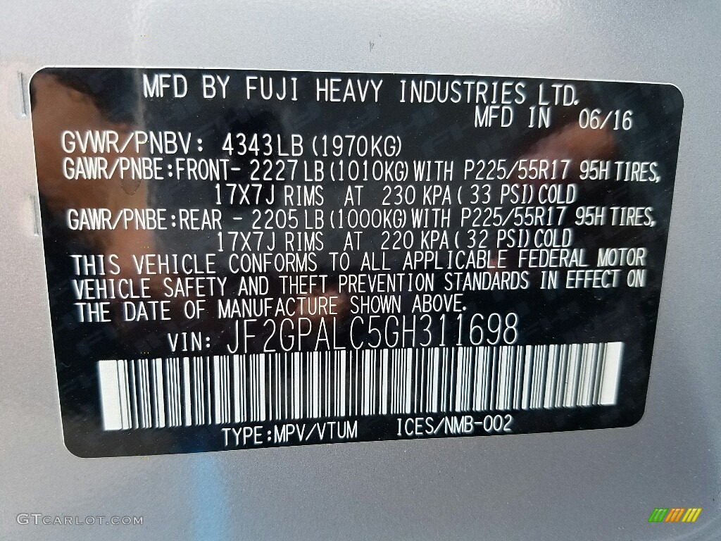 2016 Crosstrek 2.0i Limited - Ice Silver Metallic / Black photo #10