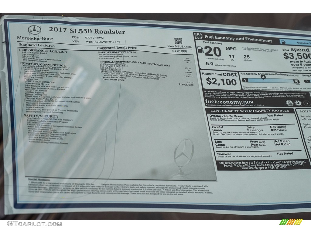 2017 Mercedes-Benz SL 550 Roadster Window Sticker Photo #114891989