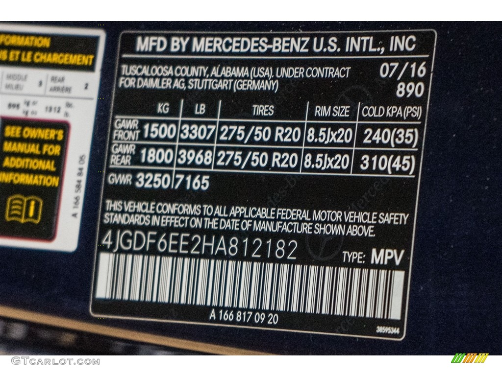 2017 GLS Color Code 890 for Lunar Blue Metallic Photo #114892208