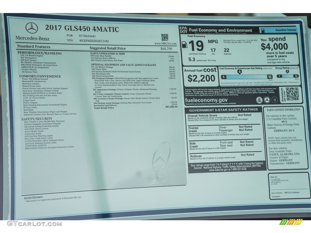 2017 Mercedes-Benz GLS 450 4Matic Window Sticker Photo #114892349