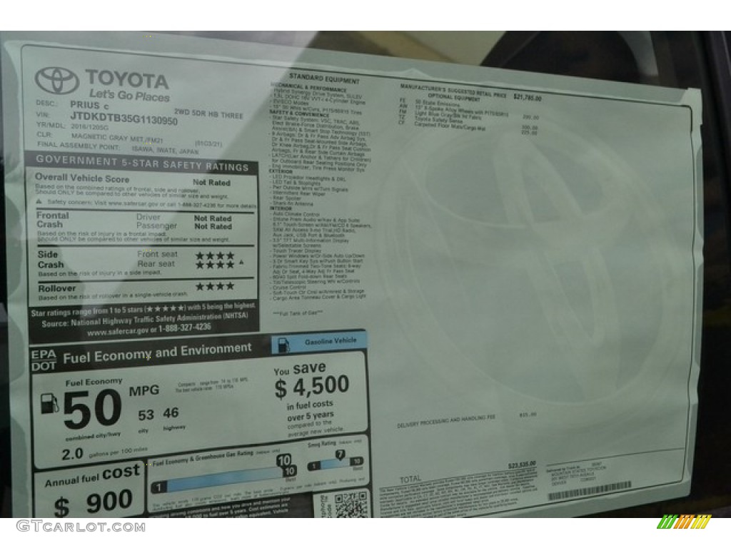 2016 Prius c Three - Magnetic Gray Metallic / Black photo #10