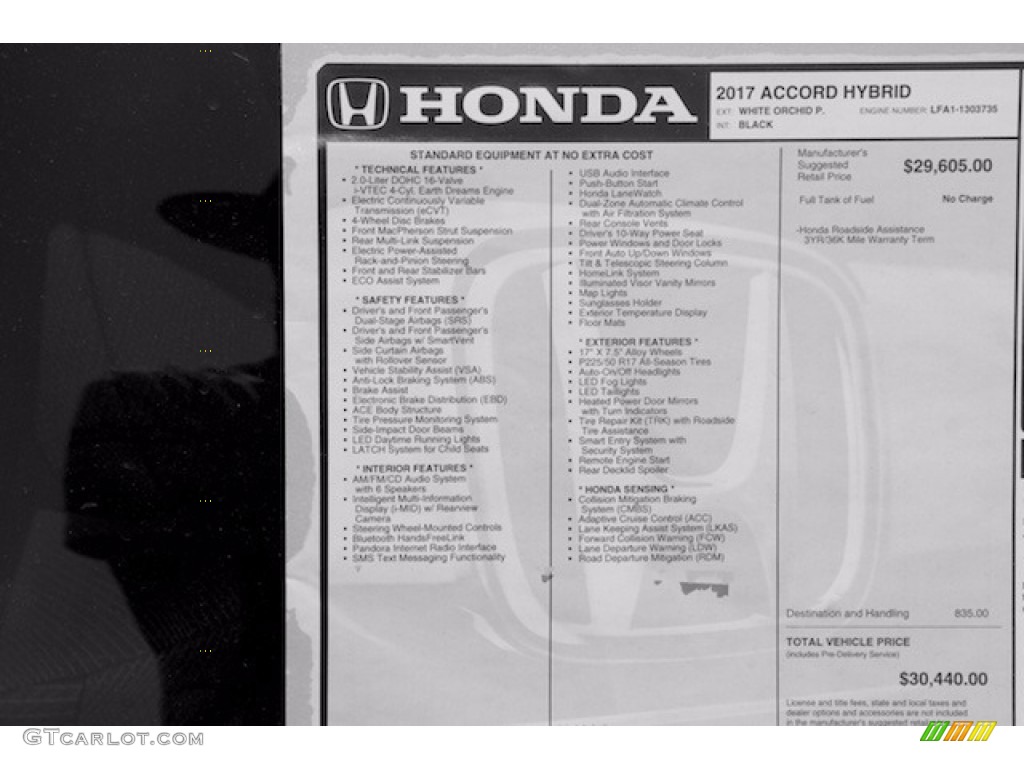 2017 Honda Accord Hybrid Sedan Window Sticker Photo #114918809
