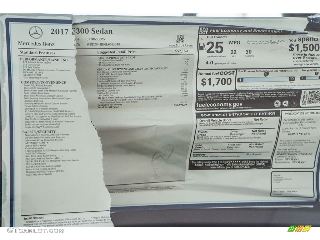 2017 Mercedes-Benz E 300 Sedan Window Sticker Photo #114943699