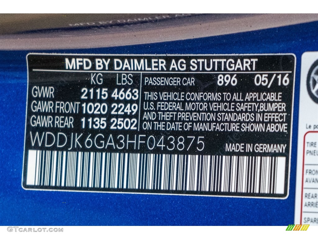 2017 SL Color Code 896 for Brilliant Blue Metallic Photo #114982904