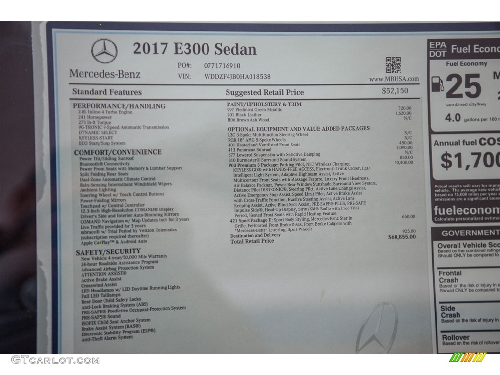 2017 E 300 Sedan - Piedmont Green Metallic / Black photo #11