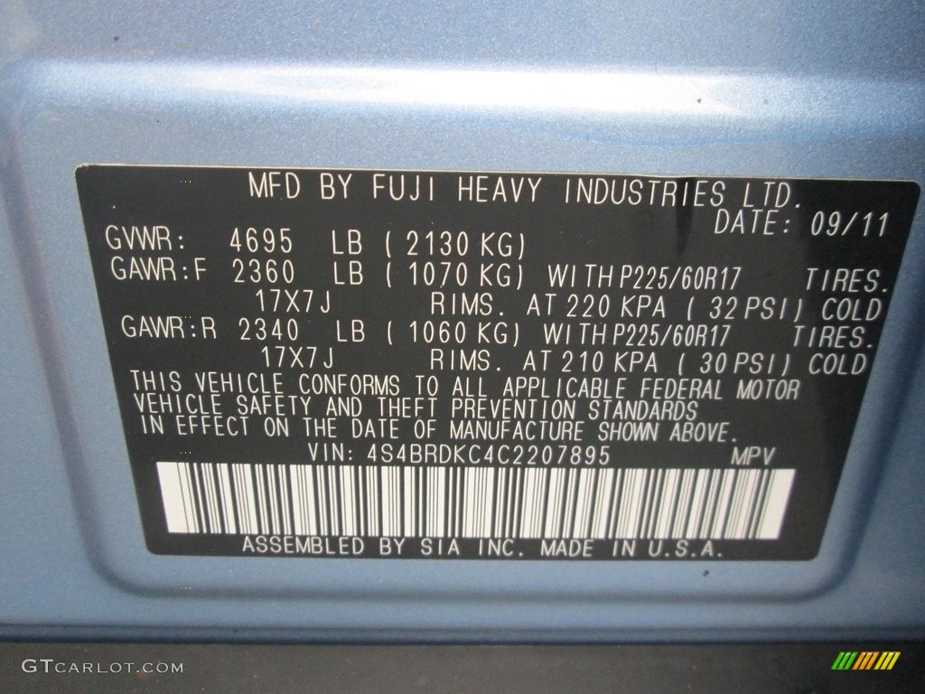 2012 Outback 3.6R Limited - Sky Blue Metallic / Off Black photo #29