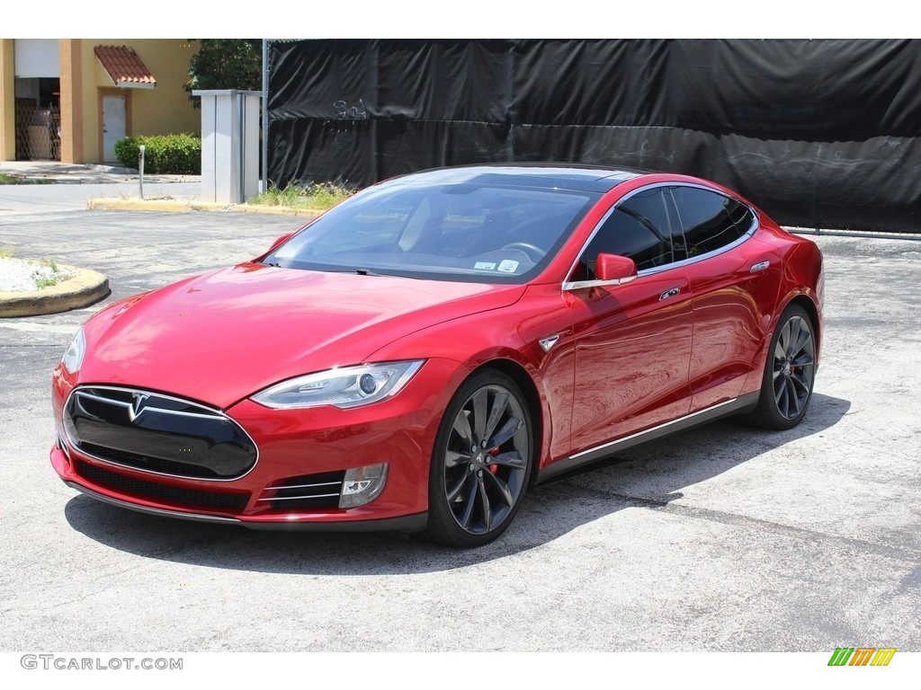 2014 Model S P85D Performance - Red Multi-Coat / Black photo #3