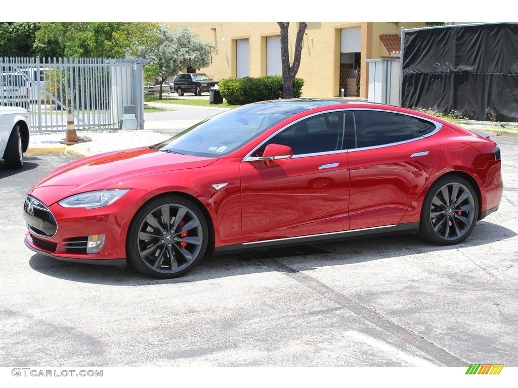2014 Model S P85D Performance - Red Multi-Coat / Black photo #4