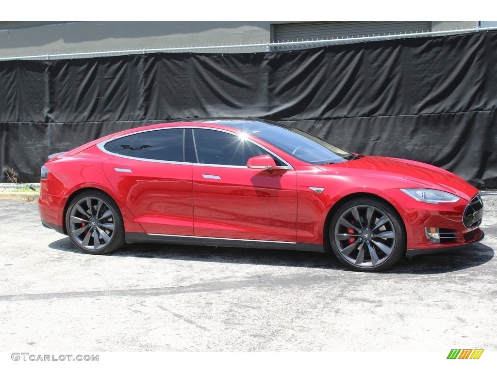 2014 Model S P85D Performance - Red Multi-Coat / Black photo #7