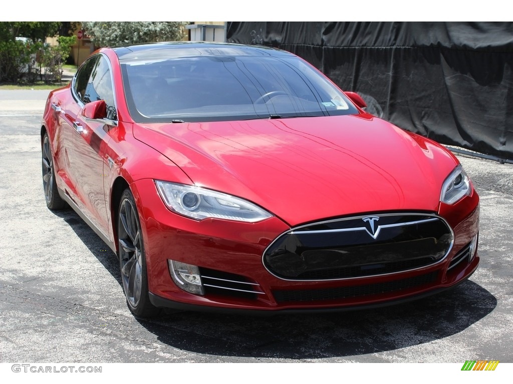 2014 Model S P85D Performance - Red Multi-Coat / Black photo #9