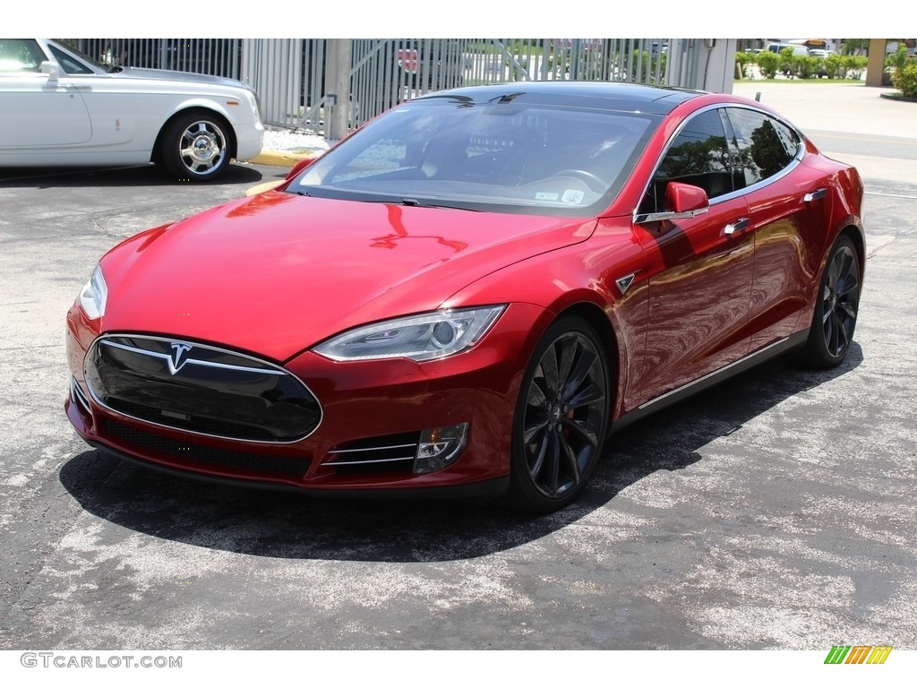 2014 Model S P85D Performance - Red Multi-Coat / Black photo #31